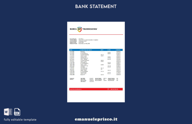 modello Excel di estratto conto bancario Romania Banca Transilvania in stile ver